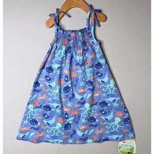 NWT Piccalilly UK Ocean Life Blue Organic Cotton Girls Sundress 2-3 Yrs